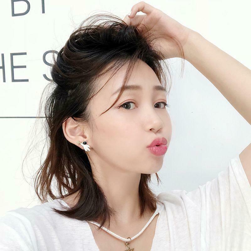 Cute Starry Sky Space Star Asymmetrical Astronaut Small Stud Earrings for Women