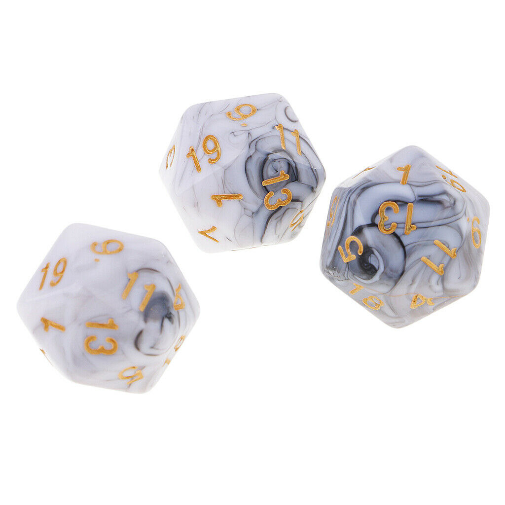 2X D20 Multi Side Dices for Roleplaying Game DND Game Math Teaching White Gray