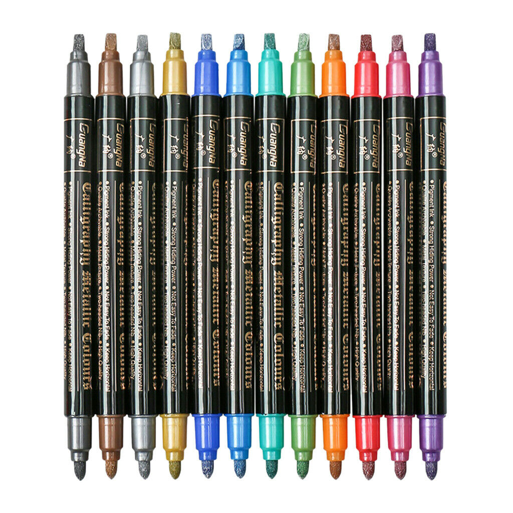 12pcs Metallic Marker Pens 12 Vivid Colors Paint Markers for Black Paper,