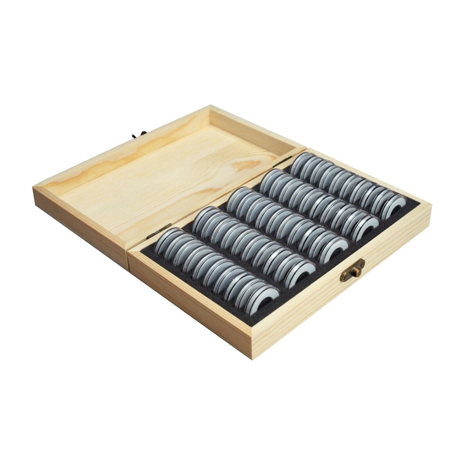 Premium Wooden Coin Storage Box for 50pcs Coins Medal Tray Holder Collection
