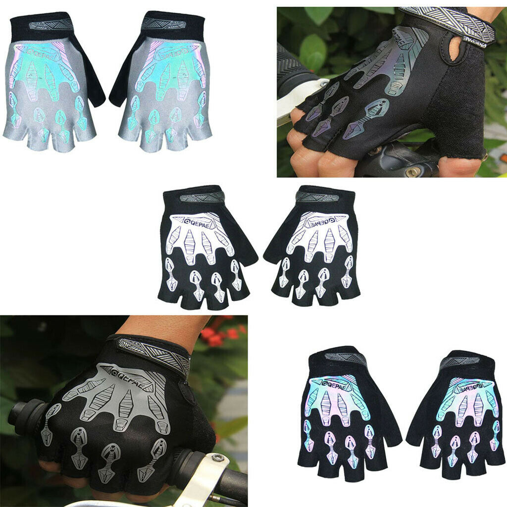 Motorcycle Bike Bicycle Riding Cycling Reflective Half Finger Gloves White S
