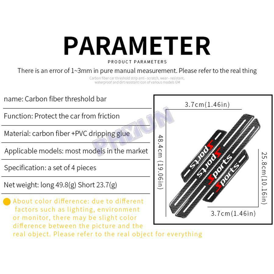 4x Universal Car Door Scuff Sill Cover Panel Step Protector Trim Carbon Fiber