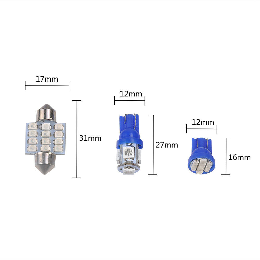 13pcs/set Blue LED Bulbs Car Interior T10&31mm Map Dome License Plate Light Kit