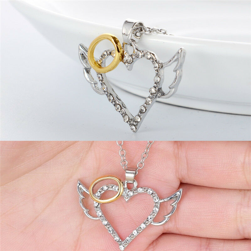 Fashion Angel Wings Love Heart Pendant Necklace Jewelry Chain Necklac.l8