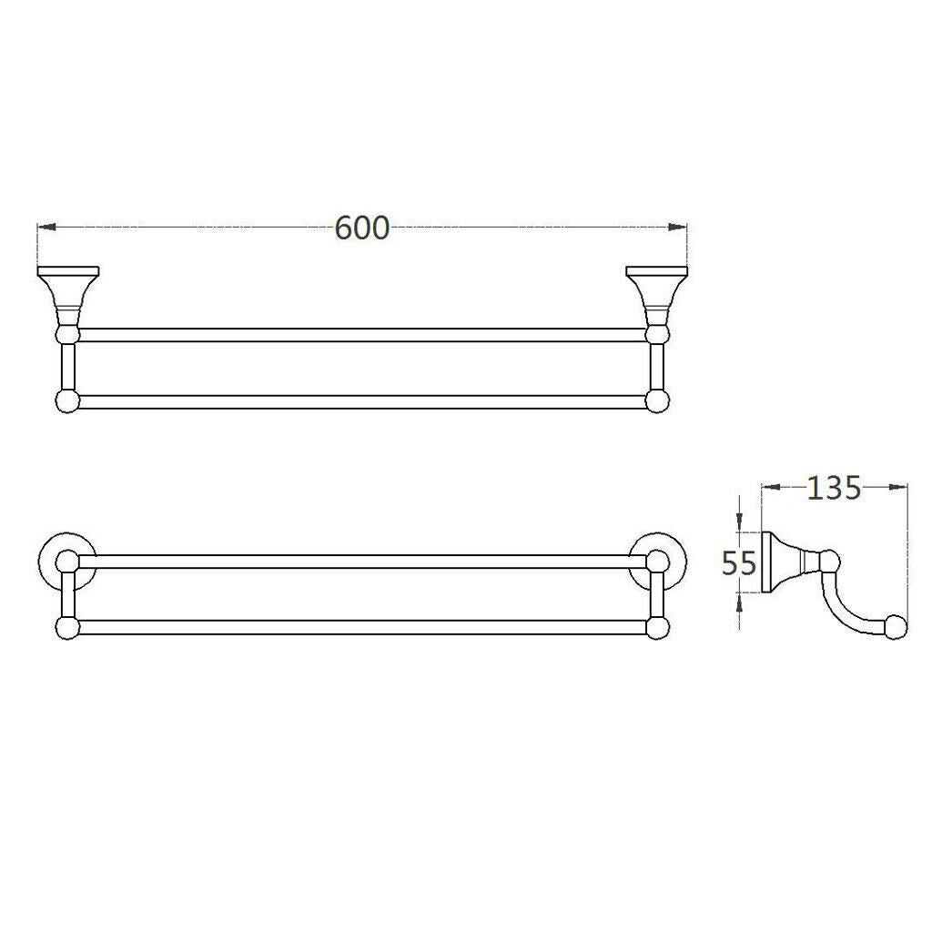 Modern Brass Double Towel Bar Towel Rack Shelf Bathroom Accessories 60cm