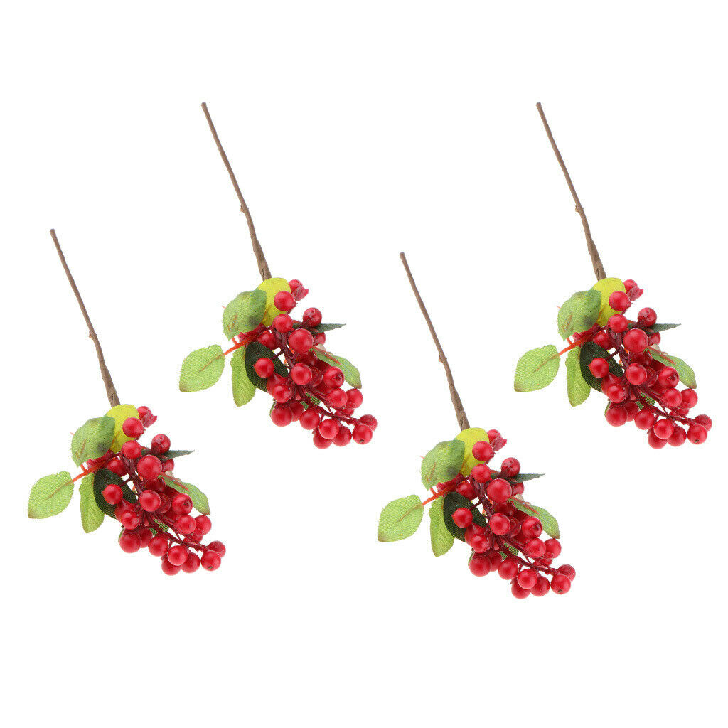4pcs Artificial Foliage Plants Flower Fruits Blueberries Branches Wedding