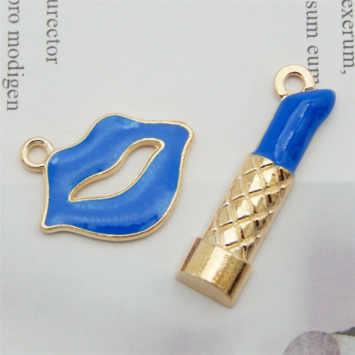 16-pack Assorted Blue Enamel Lip and Lipstick Charm Alloy Pendant Earring Dangle
