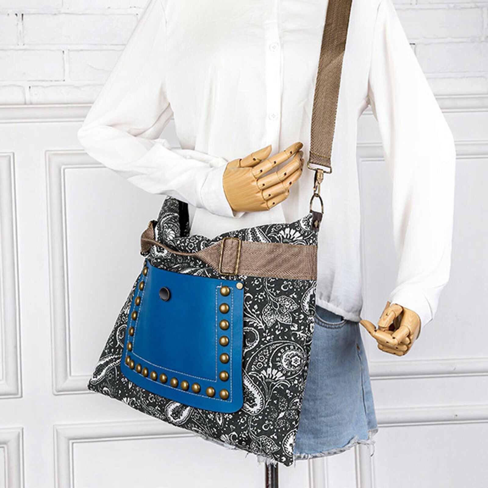 Canvas Ethnic Handle Bag Rivet Handbag Double Sided Girl Shopping Business