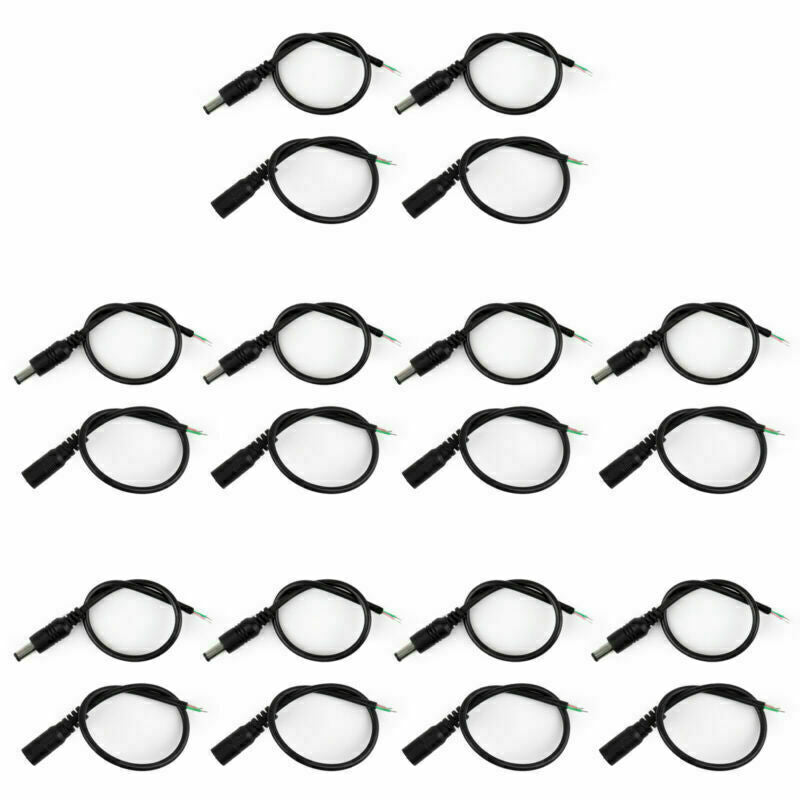 10Pair DC 5.5x2.1mm Male + Female Pigtail Cable Fr CCTV Security 0.25M Copper