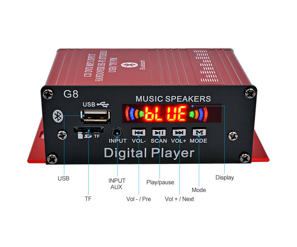 200W Stereo Power Amplifier HIFI Digital Bluetooth Audio AMP AUX FM Mic + Remote