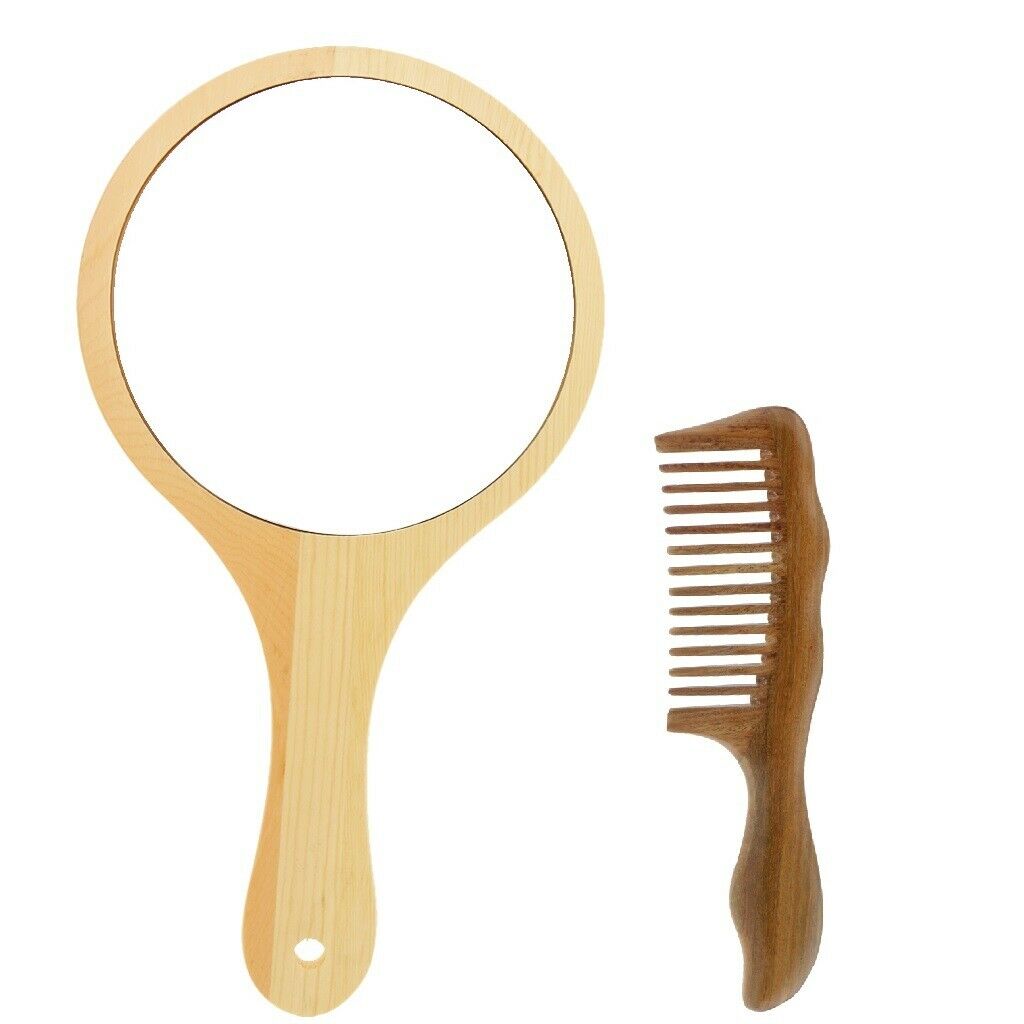 Portable Wooden Hanging Mirror Hand Mirror Professional Hairdressing Comb Hair