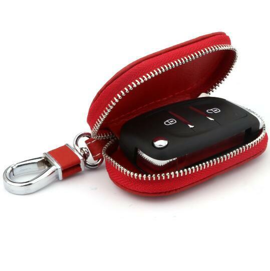 Red Universal Top Layer Leather Fashion Car Smart Remote Key Holder Bag Fob Case