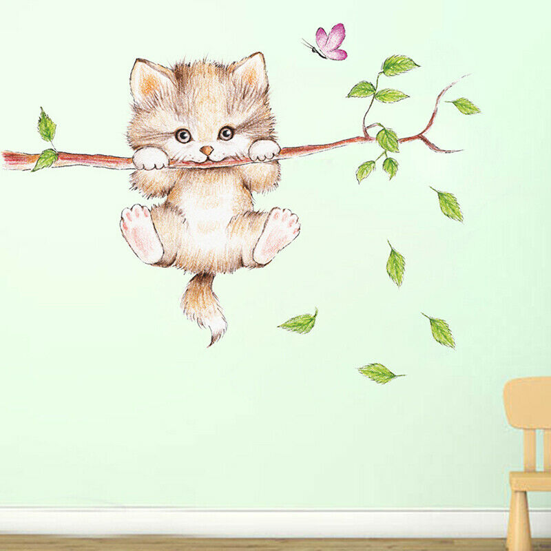 cute cat butterfly tree branch wall stickers for kids rooms home decorati.l8
