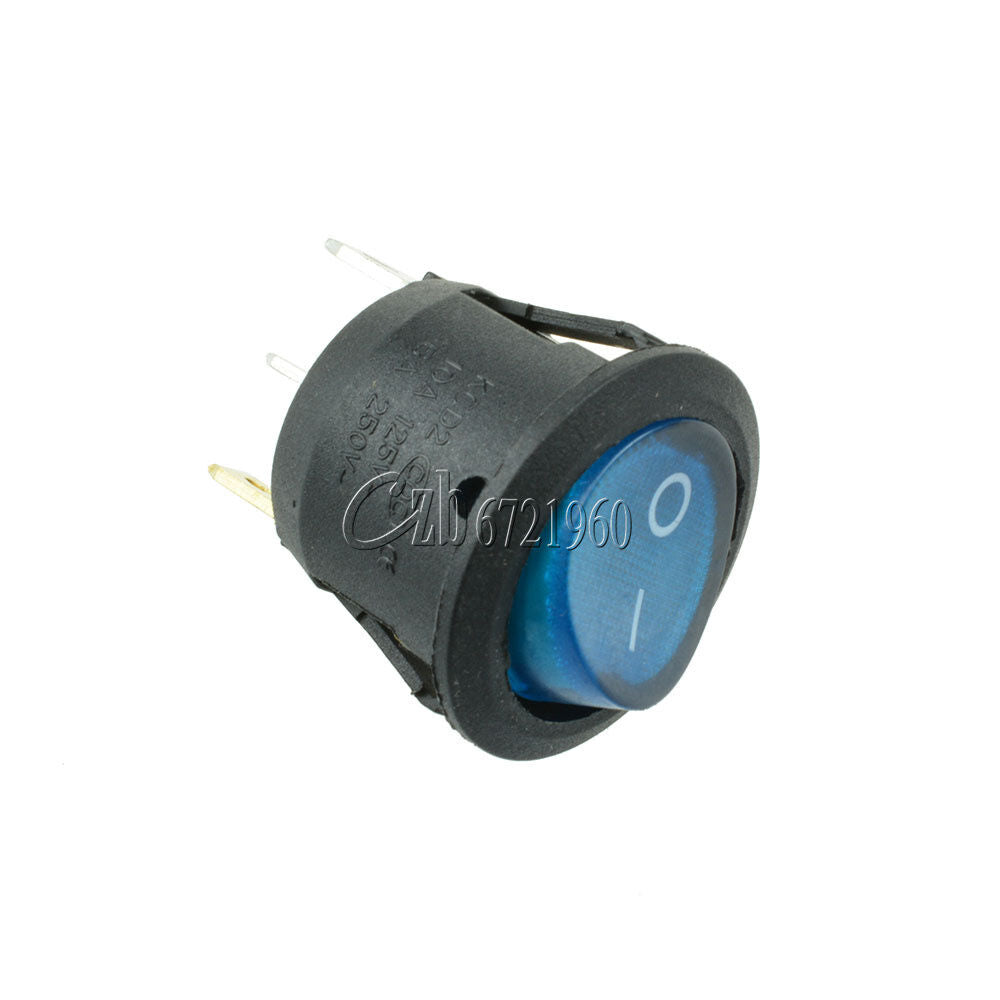 5Pcs Mini Blue Round 3 Pin SPDT ON-OFF Rocker Switch Snap-in 6A/250V 10A/125V
