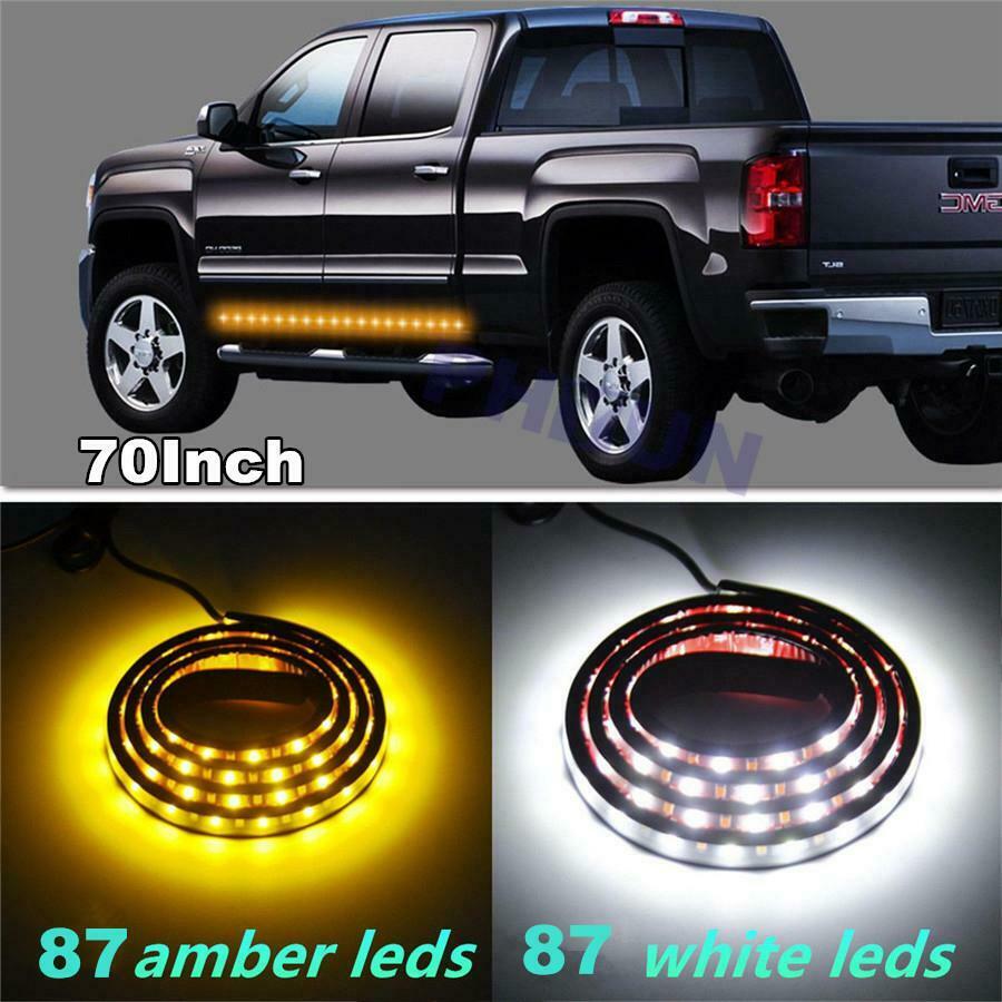 1 Pair 70" Flexible IP68 Car Side Kick Running Board LED Light Strip White Amber