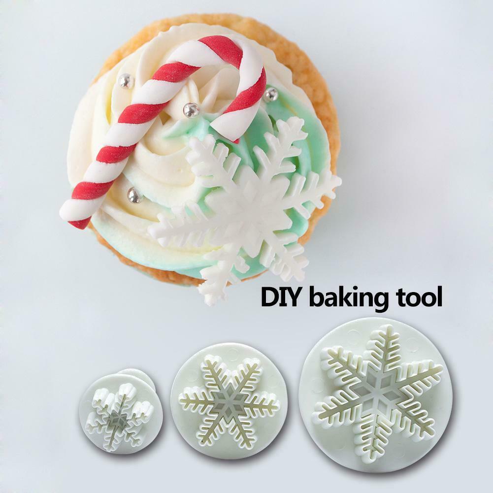 3pcs Snowflake Embossed Mould Fondant Cake Decoration Mold DIY Baking Tools @
