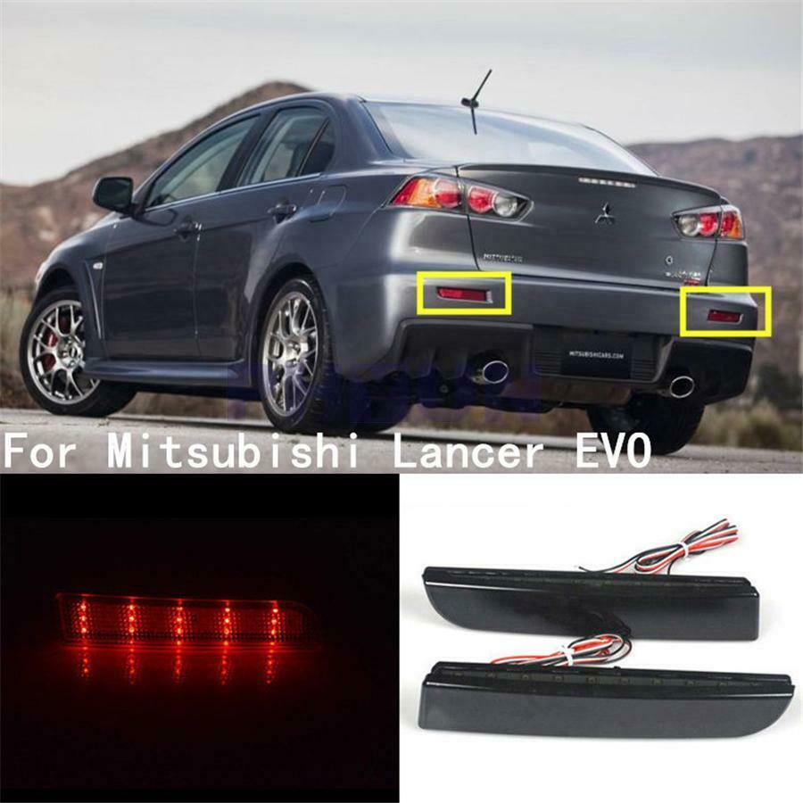 Pair Smoke Lens Bumper LED Reflectors Brake Tail Rear Fog Lights For Mitsubishi
