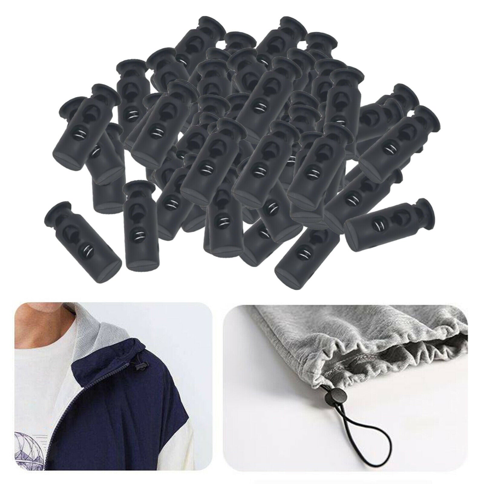 100x Plastic Cord Lock End Toggle Spring Drawstring Stopper Sliding Clip 2