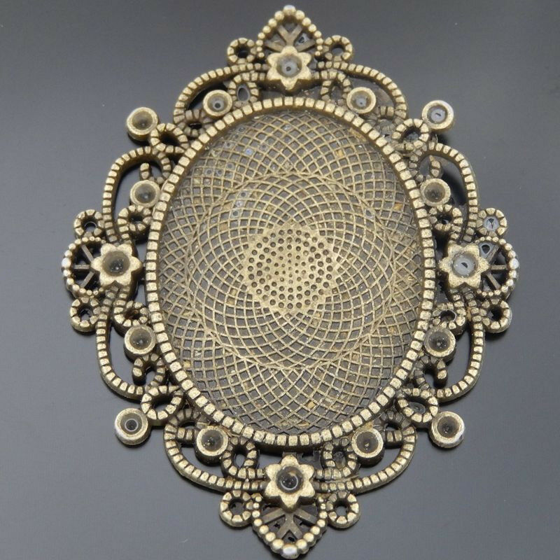 2 pcs Antiqued Bronze Flower Bezel Oval Base Setting Tray Pendant Crafts 40x30mm