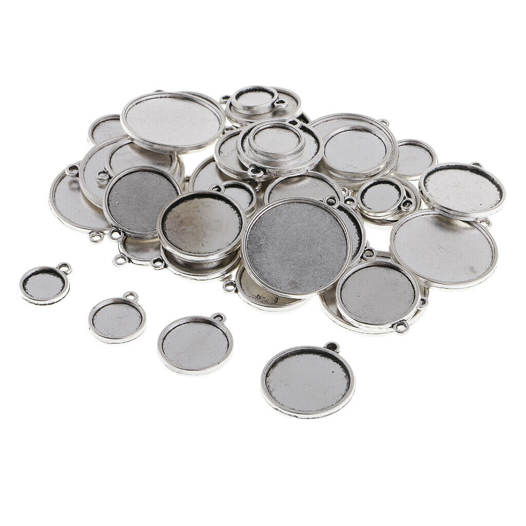 48 Pieces Alloy Cabochon Holder Round Frame with Double Sided Bezel Tray