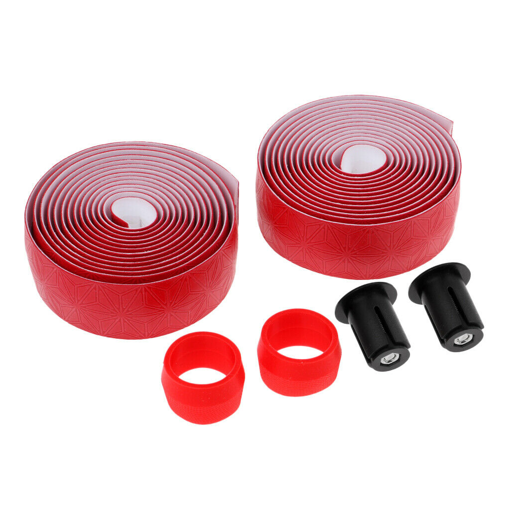 2Pcs Bike Bicycle Handlebar Tape Cycling Handle Wraps with Bar Plugs Red