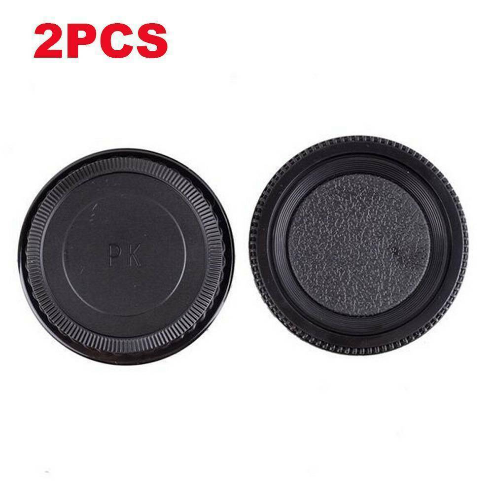 2Pcs/set Plastic Rear Lens and Body Cap Cover for Pentax K PK Camera Black USA !