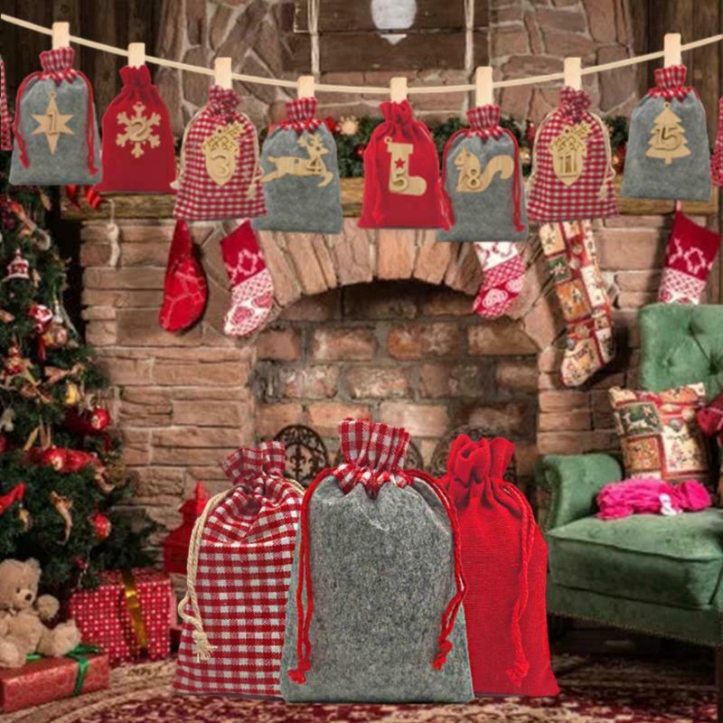Christmas Advent Calendar 2021 Decorations 24 Days Burlap Gift Bags Favors Home