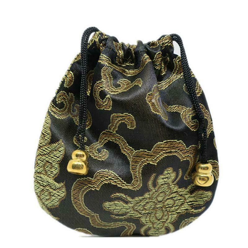 Chinese Silk Brocade Drawstring Jewelry Pouch Bag Value Set