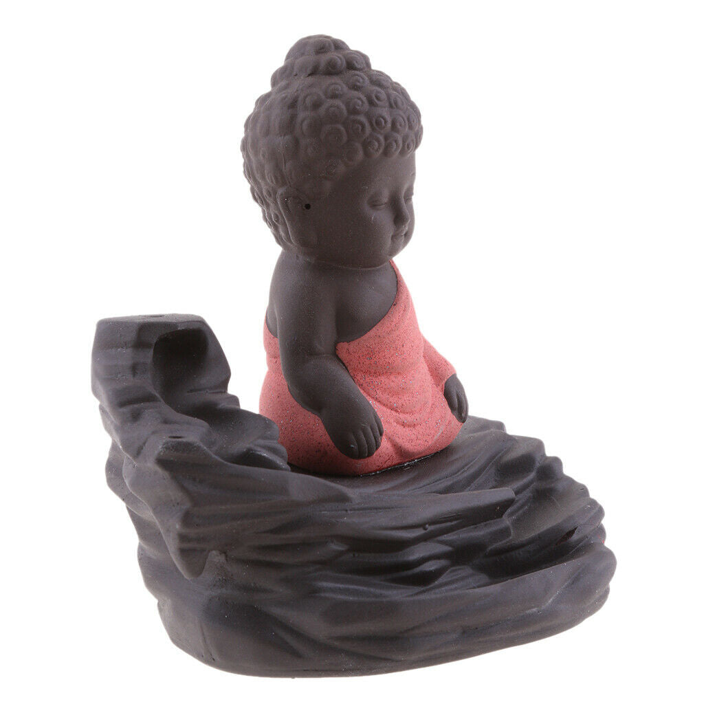 Little Tathagata Statue Meditation Buddha Incense Burner Cone Censer Red