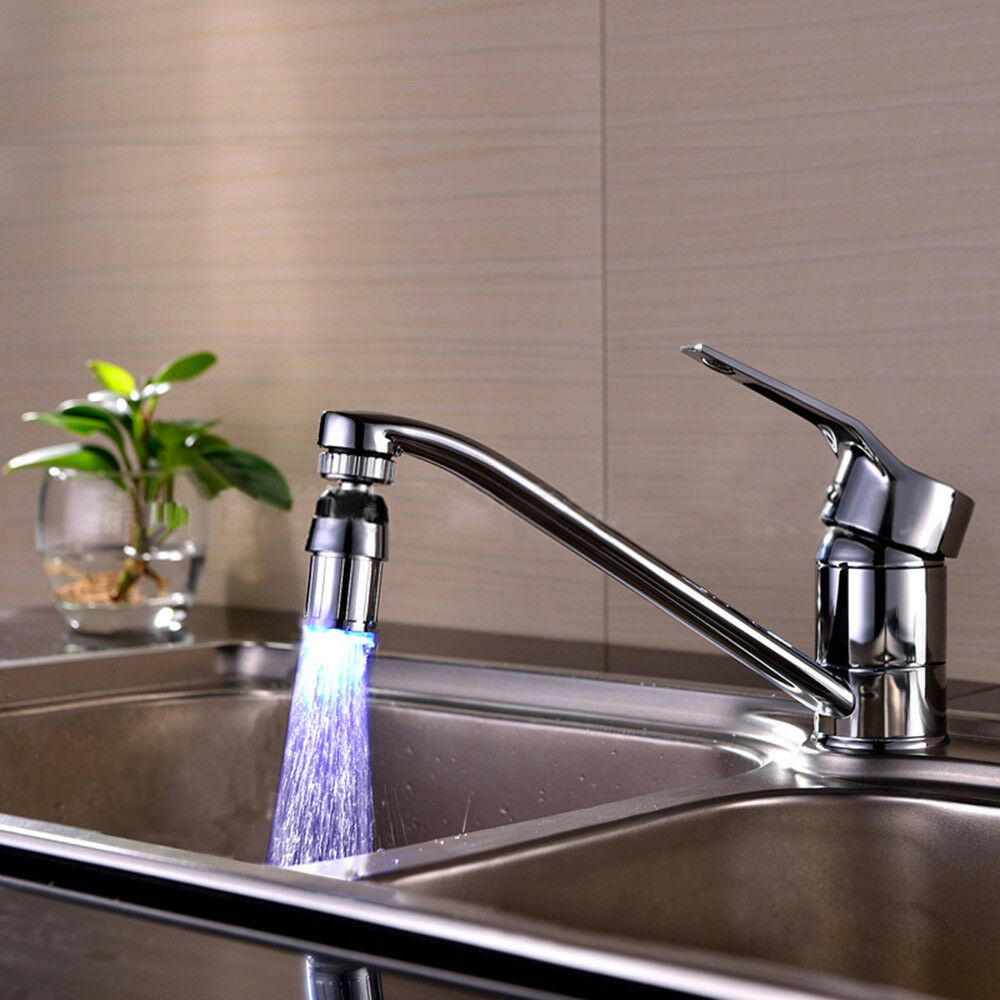 Kitchen Sink 3-Color Change Water Glow Water Stream Shower LED Faucet Taps Light