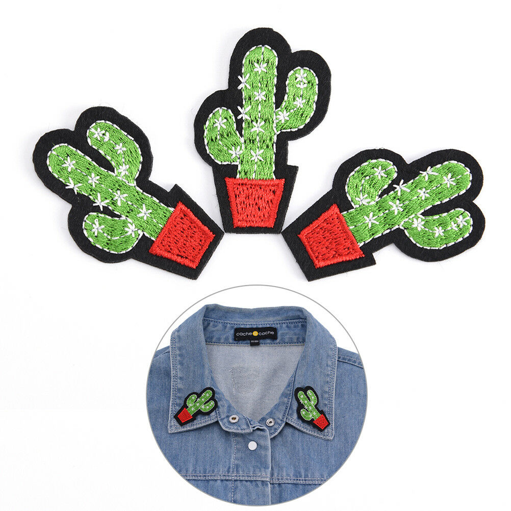 3pcs Cactus Embroidery Fabric Applique Iron/Sew on Patches For Clothing .l8