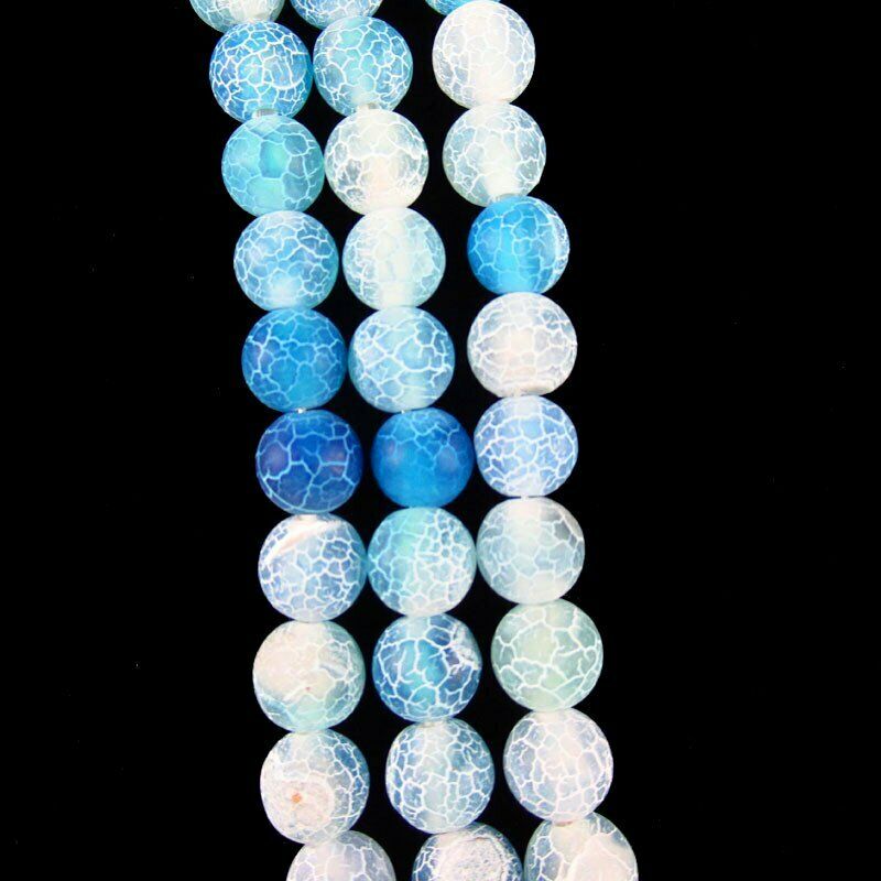 8mm Blue/White Fire Agate Round Ball Pendant Loose Bead 15.5 inch A-615TZ