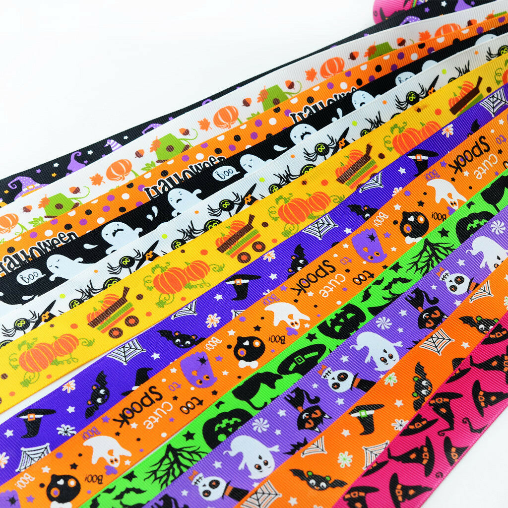 24pcs 1 Yard Printed Halloween Grosgrain Ribbons for Crafts Decoration 25mm