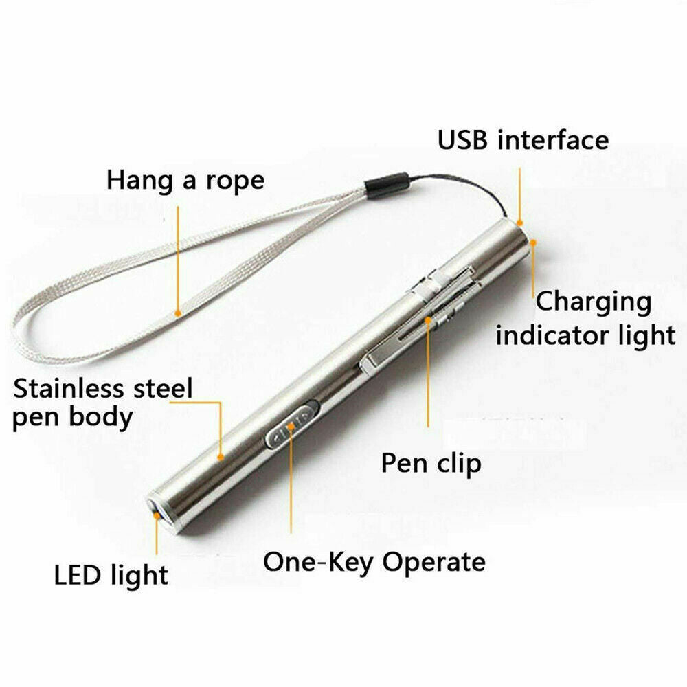 50 Lumens Portable Super Bright Led USB Rechargeable Pen Pocket Torch Lamp-UK
