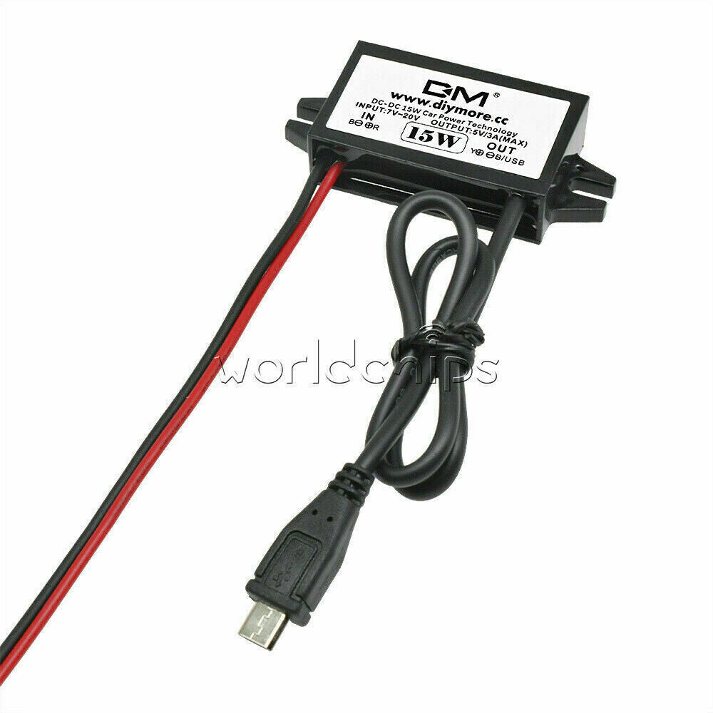 DC-DC Converter 12V to 5V 3A Step Down Power Supply Module Micro USB Waterproof