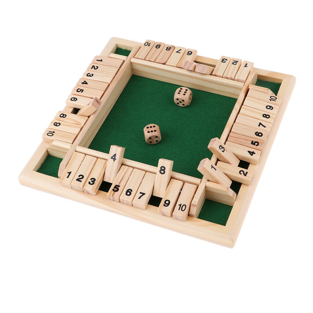 Traditional Wood 4-Sided 1-10 Numbers Shut the Box Dice Board for Party Toys