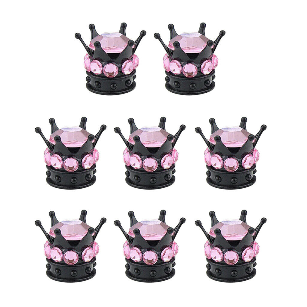 8Piece Crown Bling Diamond Tire/Wheel Stem Valve Caps Car Truck Vehicle Pink