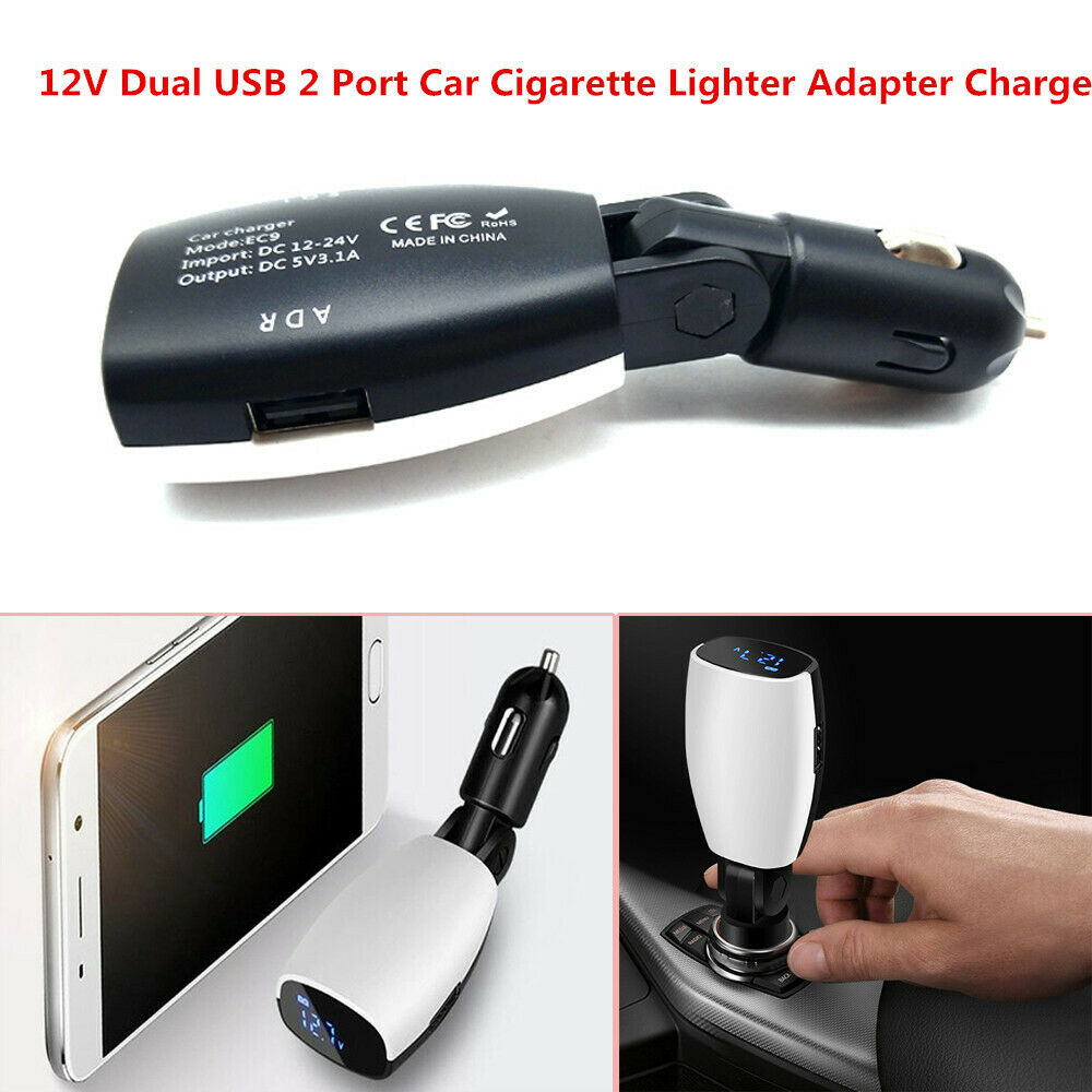 Universal 12V 3.1A Dual USB Autos Cigarette Lighter Adapter Charger LCD Screen