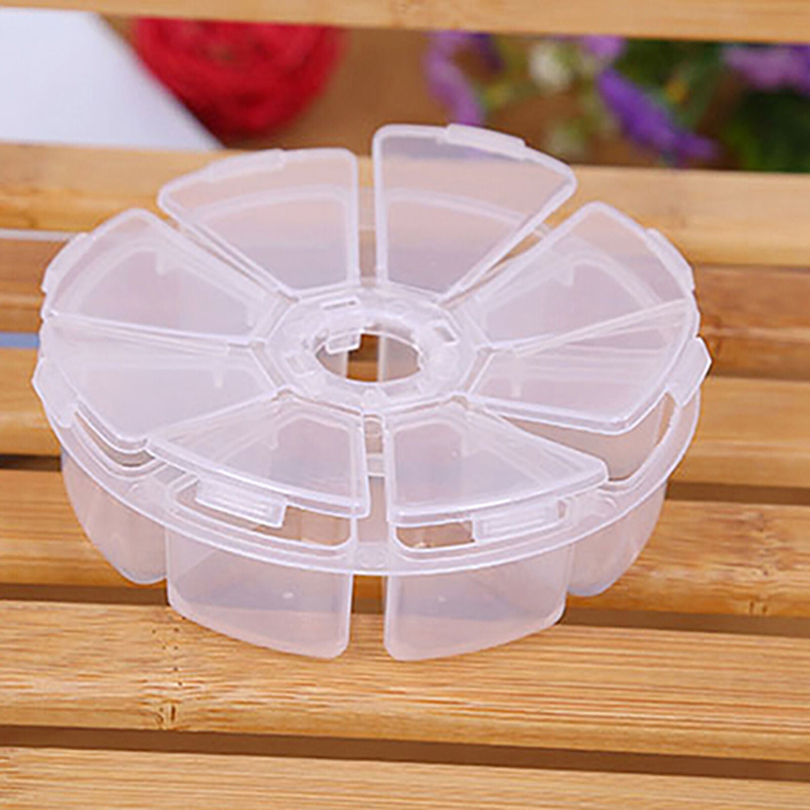 Round 8 Grid Clear Plastic Box Jewelry Storage Container Craft Organizer Utility