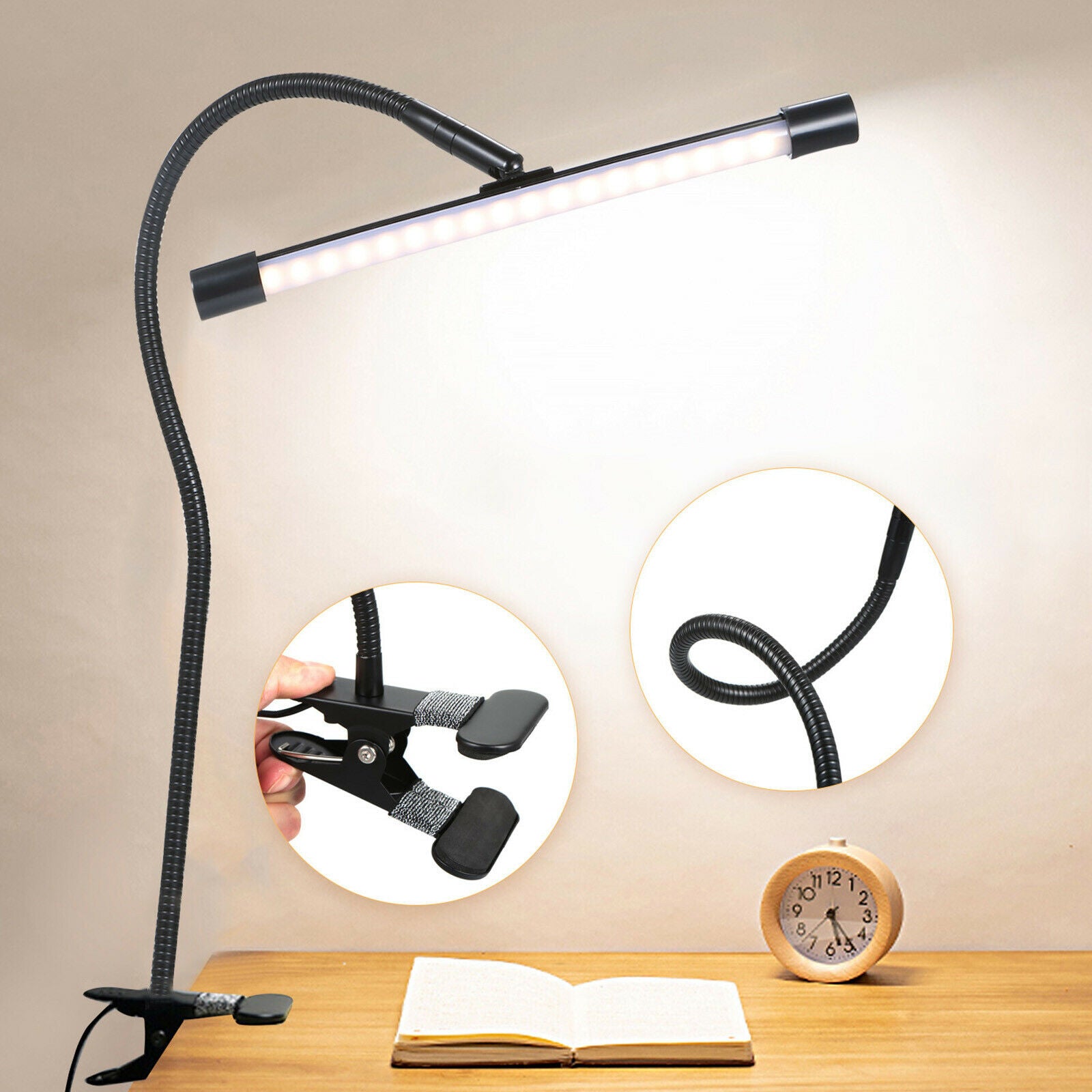 Portable Clip On LED Desk Lamp Flexible Arm Study Eye-Caring Bedroom Art