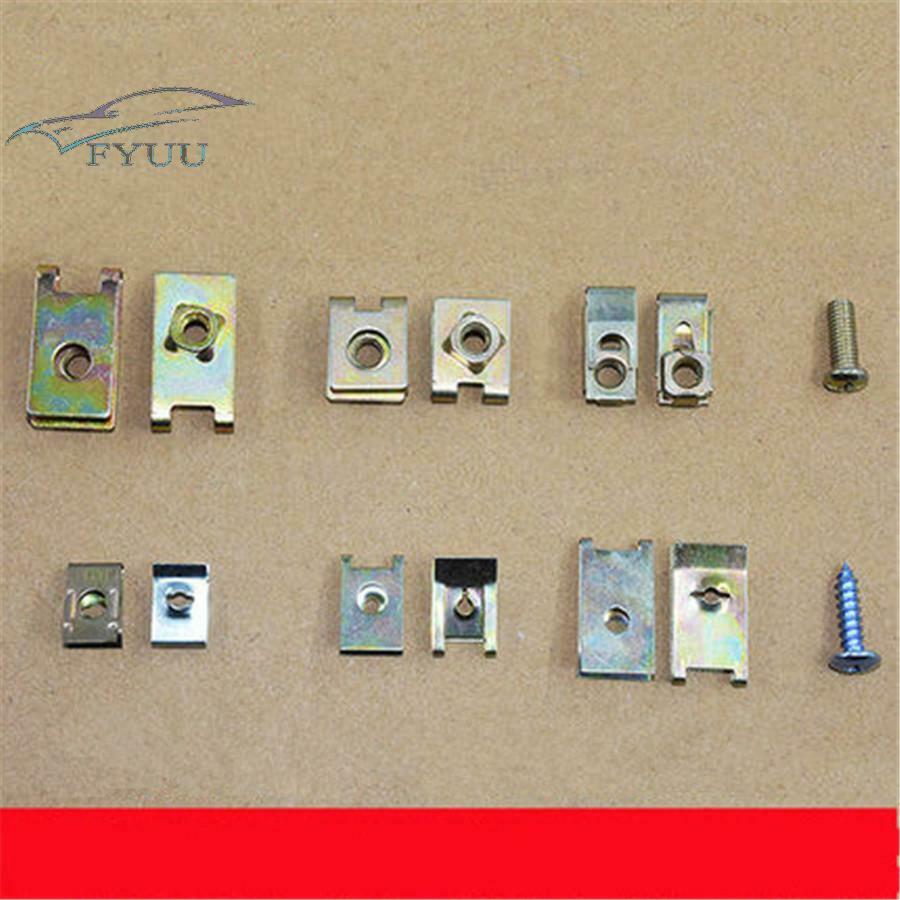 100X Car Door Panel Fastener Fixed Mixed Screw Gasket Fender Metal Clips U-Type