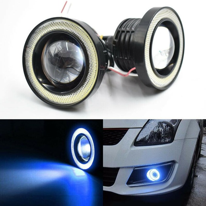2x 3.5" 89mm Universal LED Fog Light Blue COB Halo Angel Eye Ring Car DRL Lamp