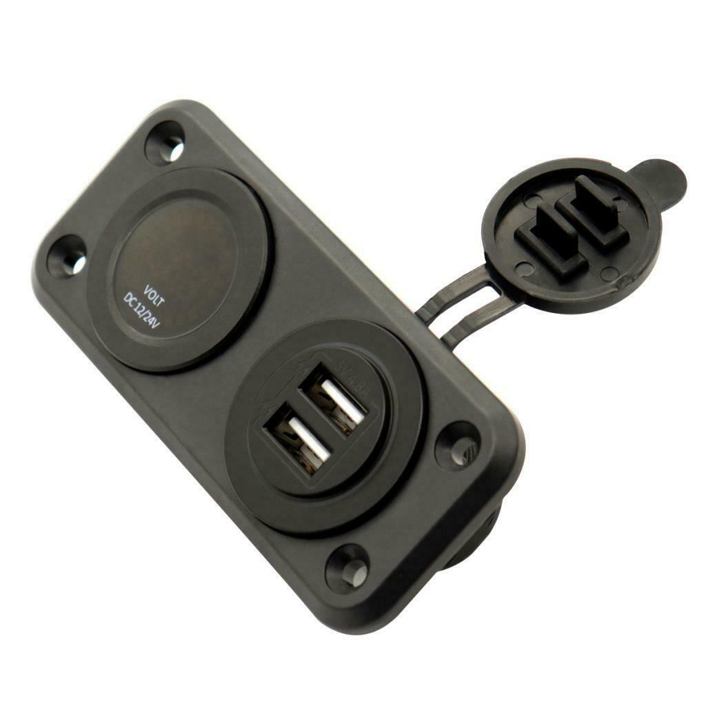 All-In-1 USB Car Socket +LED Voltmeter Panel for Car Vehicle Marine Green