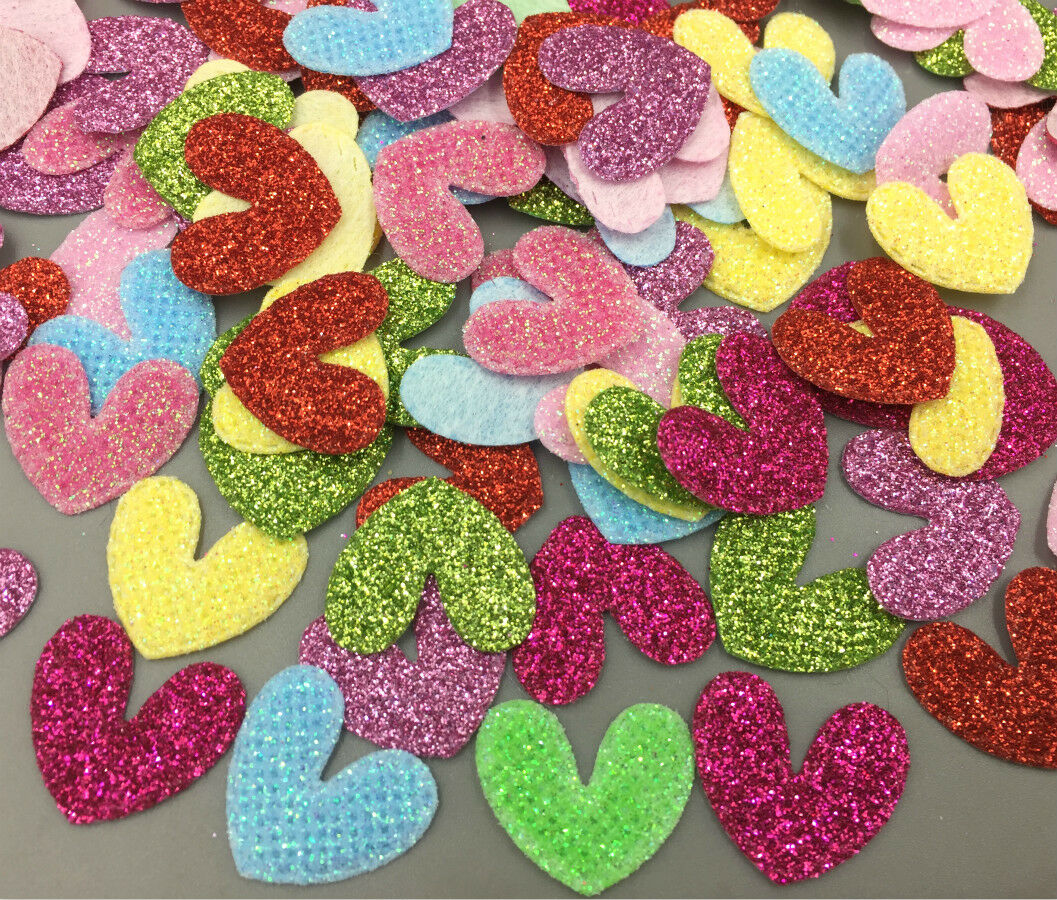 200Pcs Sequins Heart Shape Felt Appliques Mixed Colors Cardmaking Crafts 20mm