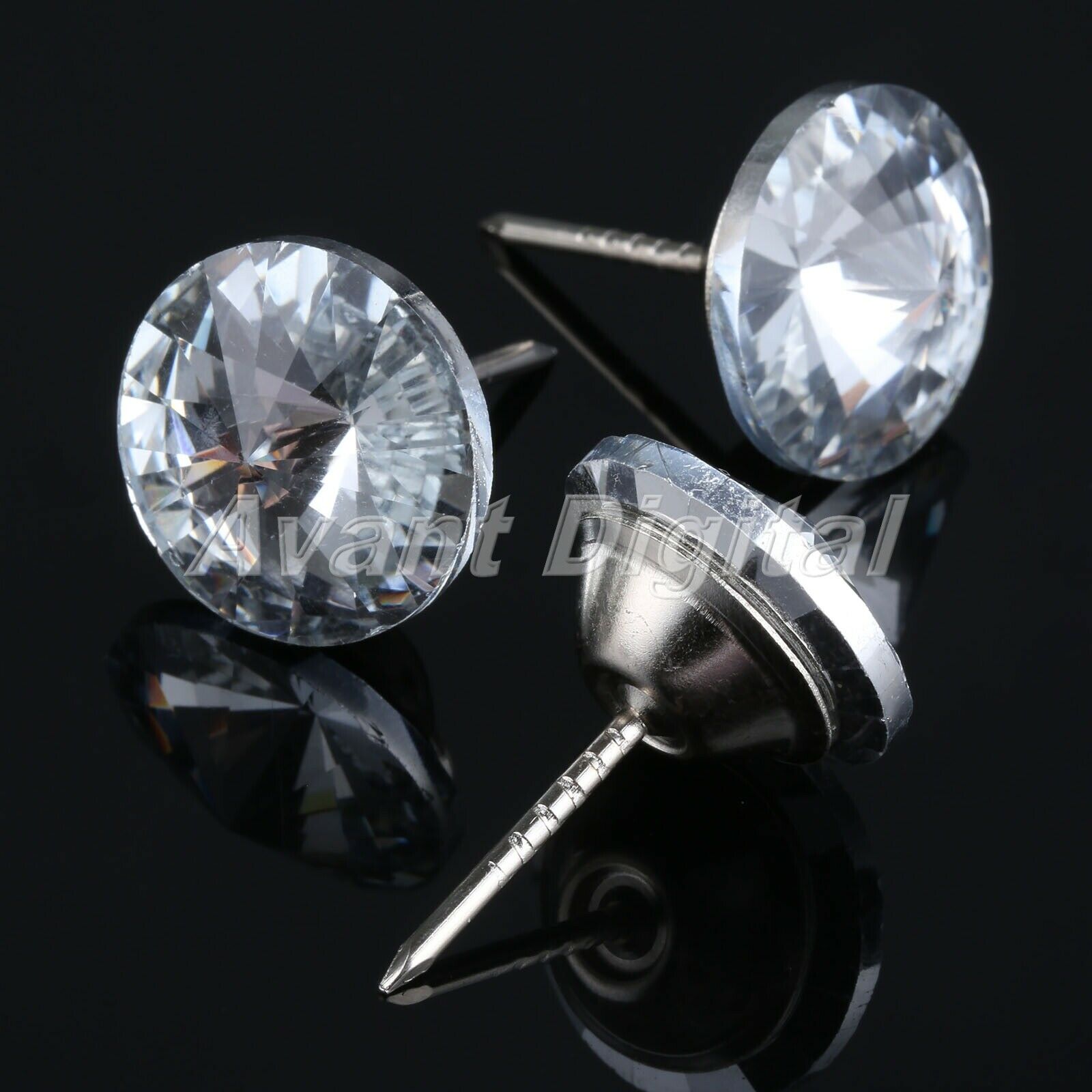 10Pcs 0.87" Diamond Crystal Clear Upholstery Nails Tacks Studs Sofa Decoration