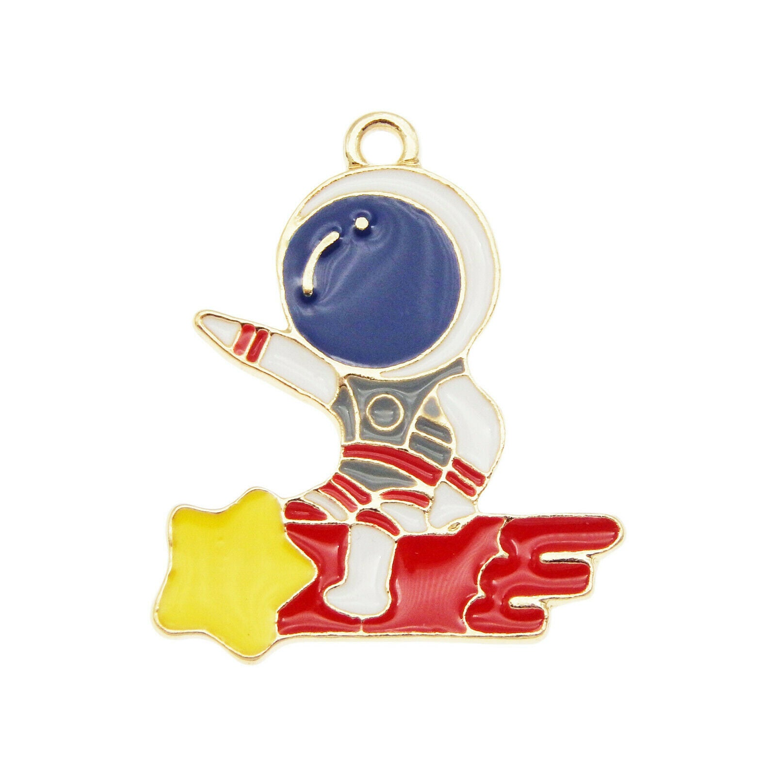 8PCS Alloy Enamel Astronaut Comet Dangle Charms Pendant Keychain Earrings DIY