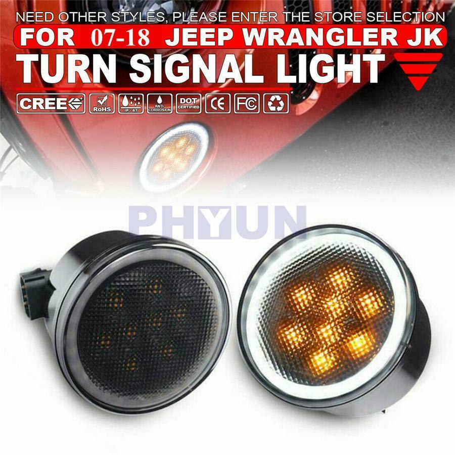 Pair LED Front Bumper Grille Turn Signal Light Halo Ring for Wrangler JK 07-18
