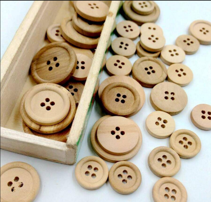 50 Pcs/Set Mixed Wooden Buttons Natural Color Round 4-Holes Sewing Scrapbooking