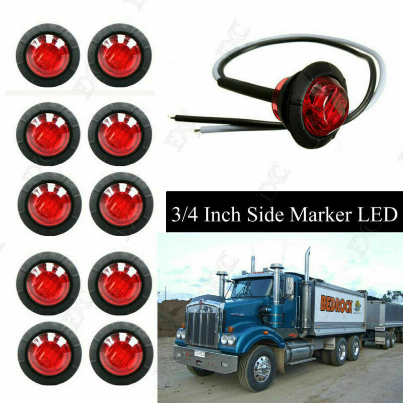 10x Red 3/4" Marker Lights Round 3 LED Truck Trailer RV Clearance Indicator 12V