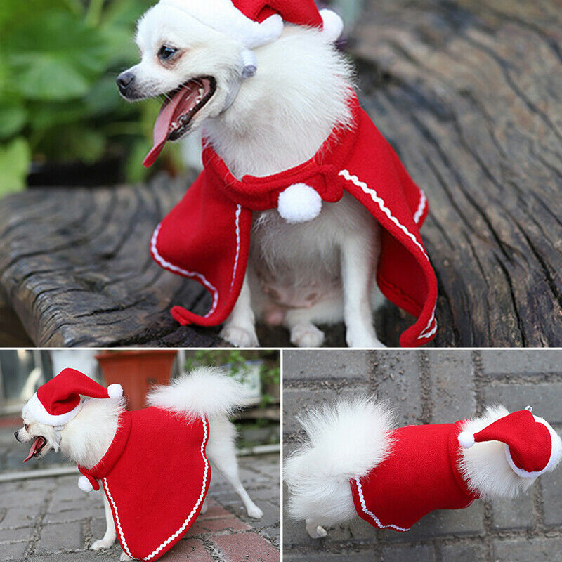 Christmas Dog Cloak Hat Set Pet Dog Coat Cape Dog Clothes Puppy Appar.l8